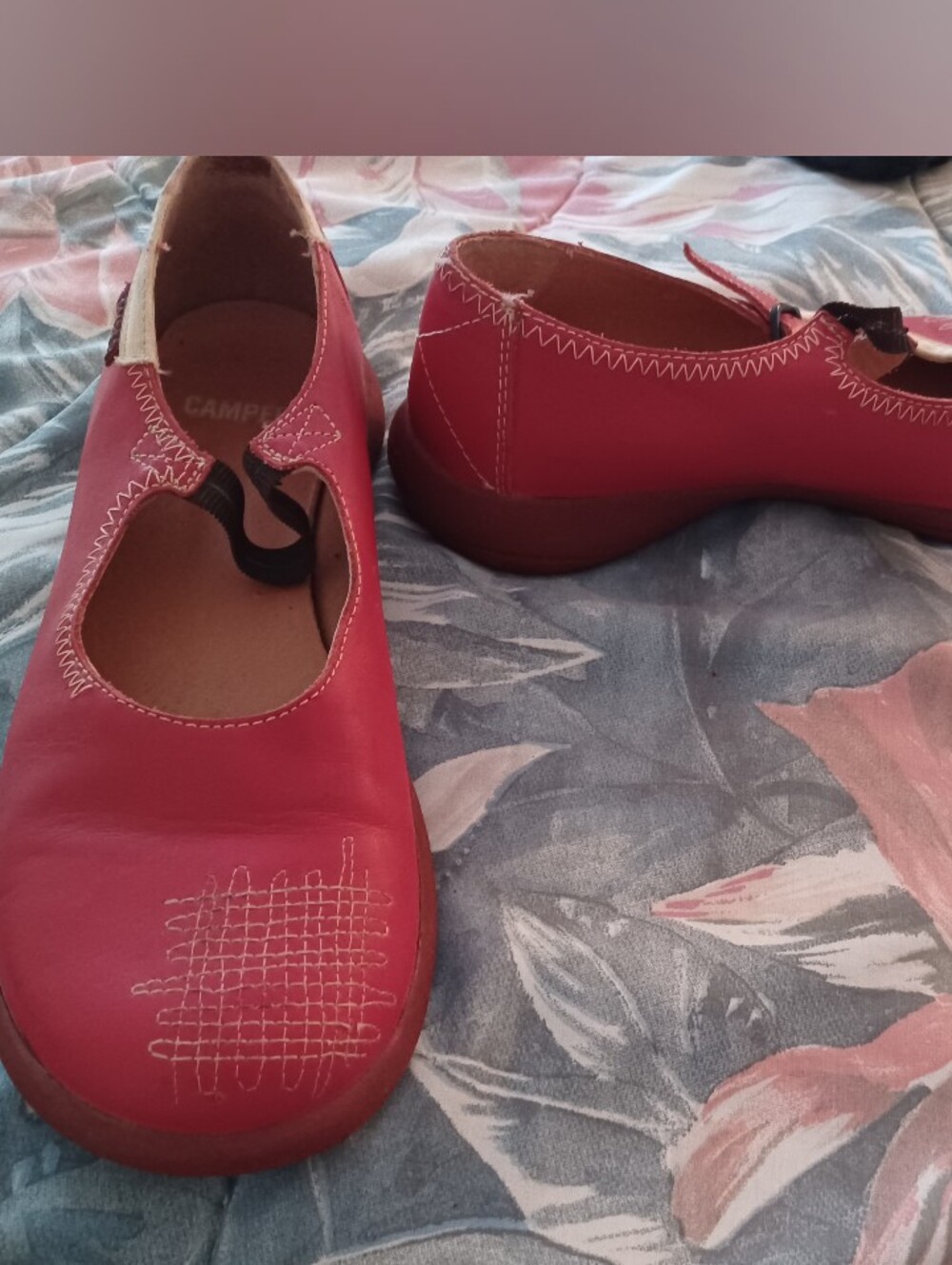 Camper 39 8.5 81/2 Women's Red Leather Mary Jane Flats Shoes